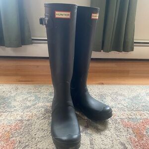 Hunter Black Rain Boots with Gold Accents